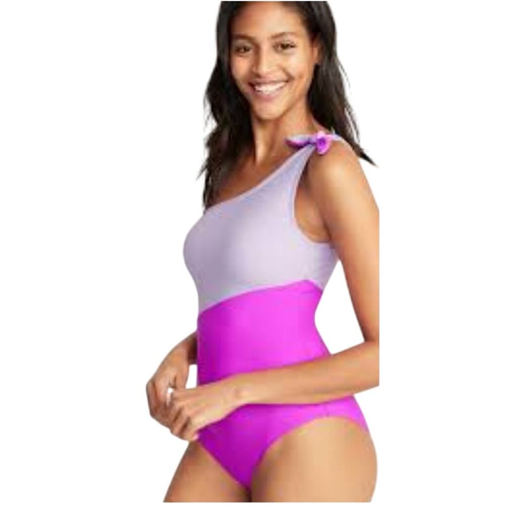 Old Navy Swim Suit One Shoulder Pink Color Block One Piece Sz S Beach Vacation